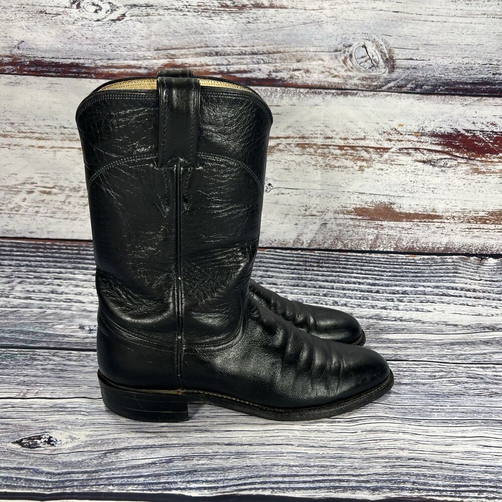 Justin Original Roper Cora 10" Black Leather Cowboy Boots Shoes, Women’s 6.5